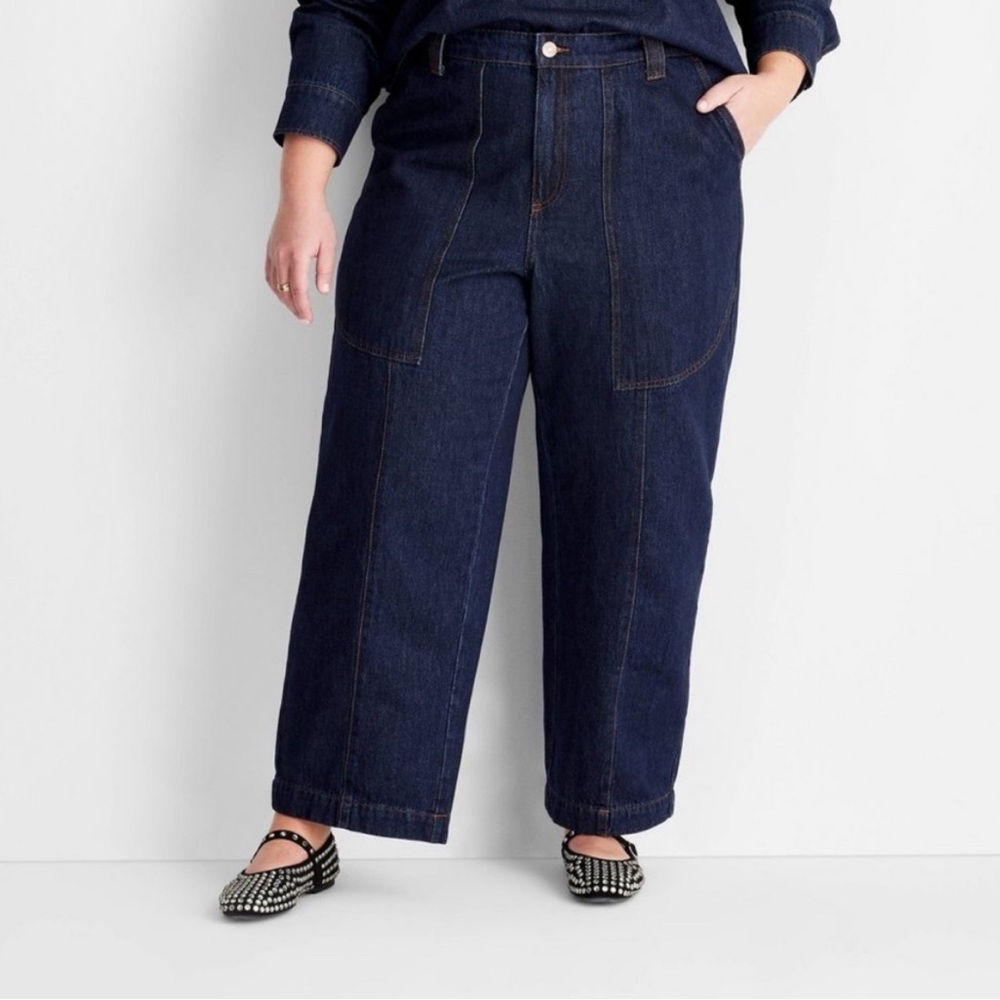 Future Collective Women's High-Rise Straight Leg Jeans Dark Blue Denim 20
